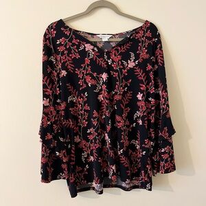 Liz Claiborne Navy and Pink Floral Blouse